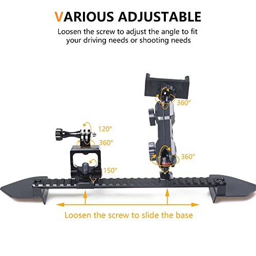 RERPRO JL Dash Mount Phone Holder Action Camera Stand for 20182023 Jeep Wrangler JL 20202023 Gladiator JT Slide Rail Mounts Bracket for GoPro Cell Phone - Image 3