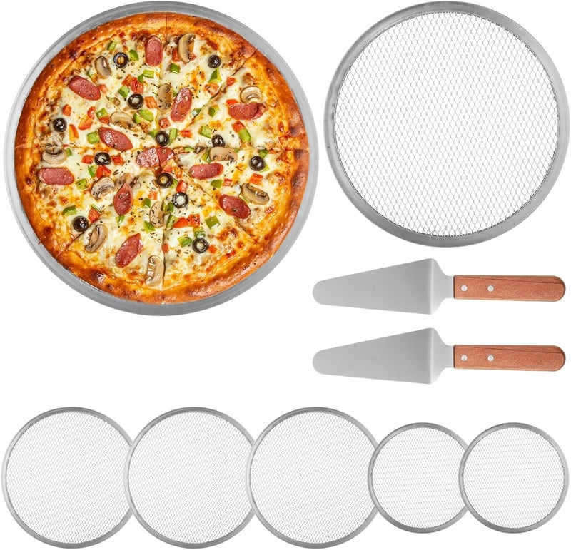 Professional Pizza Screen Set, 10 & 12 Inch Aluminum Mesh Pans for Perfectly Crispy Pizza Crust - Image 1