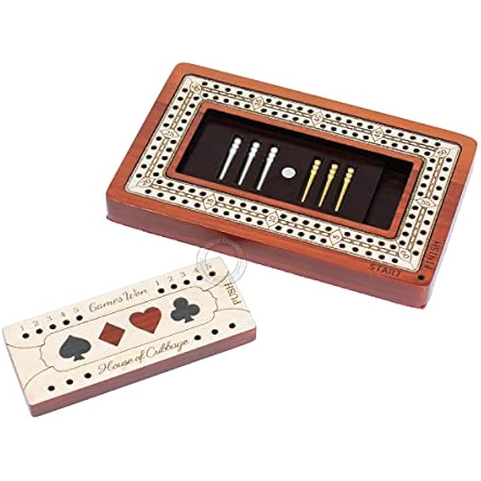 House of Cribbage (Bloodwood/Maple Wood) - - 2 Track - Wooden Travel/Pocket Size Board - 10cm - Inlaid in Bloodwood/Maple Wood with Storage Space for Pegs - 60 Points - Non ... - Image 4