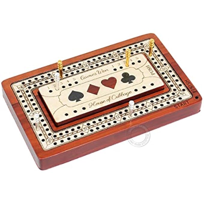 House of Cribbage (Bloodwood/Maple Wood) - - 2 Track - Wooden Travel/Pocket Size Board - 10cm - Inlaid in Bloodwood/Maple Wood with Storage Space for Pegs - 60 Points - Non ... - Image 3