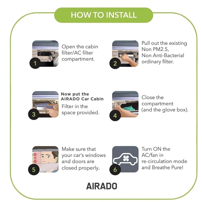 airodo Car Cabin Air Filter with Activated Carbon | AC Filter for Mahindra Scorpio CRDE | PM2.5 Dust Protection | Easy DIY Installation | Pack of 1 - Image 4
