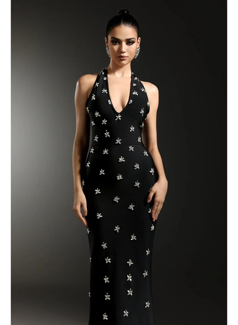 Bella Barnett Yui Sleeveless Halter Diamond Bandage Maxi Dress