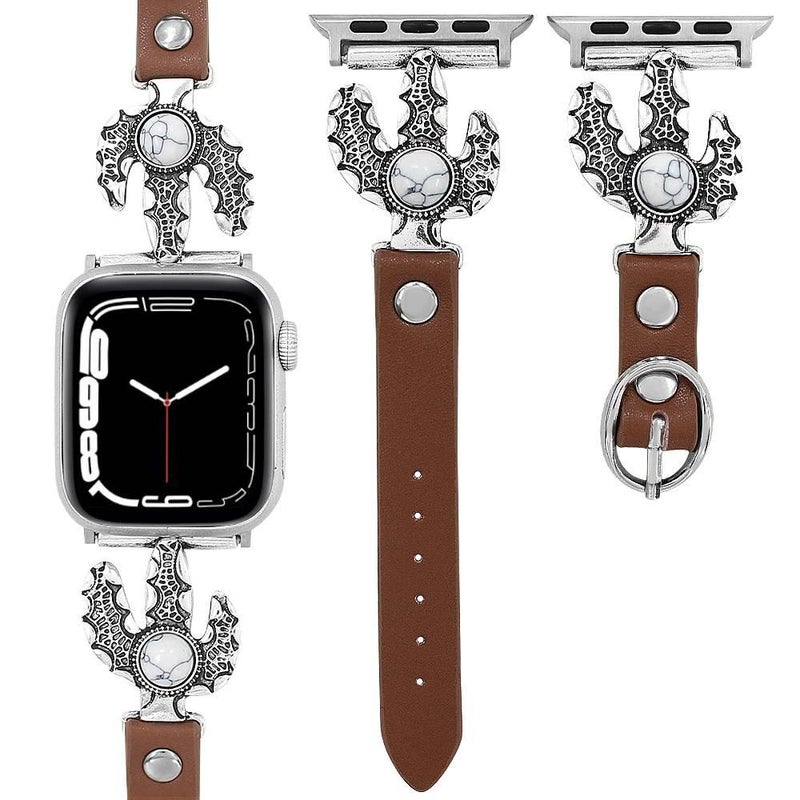 Black Classic Leather Strap Smartwatch Band Compatible with Apple Watch / SE with Adjustable Fit Replacement Strap for Daily Wear - NADI - Image 3