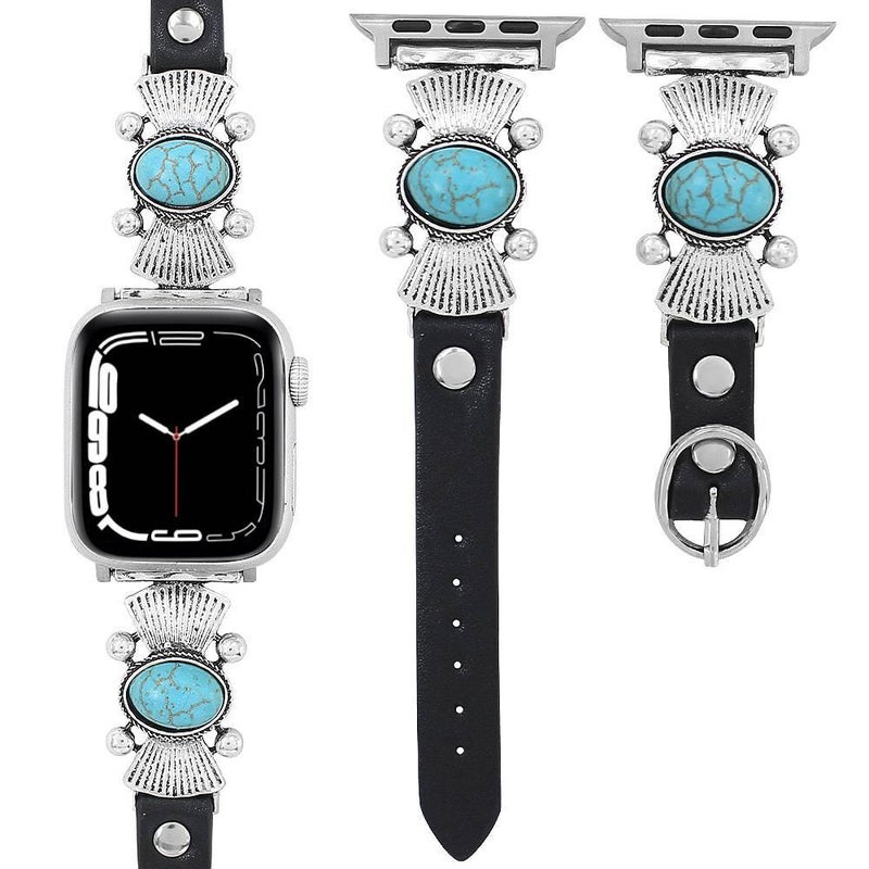 Black Classic Leather Strap Smartwatch Band Compatible with Apple Watch / SE with Adjustable Fit Replacement Strap for Daily Wear - NADI - Image 4