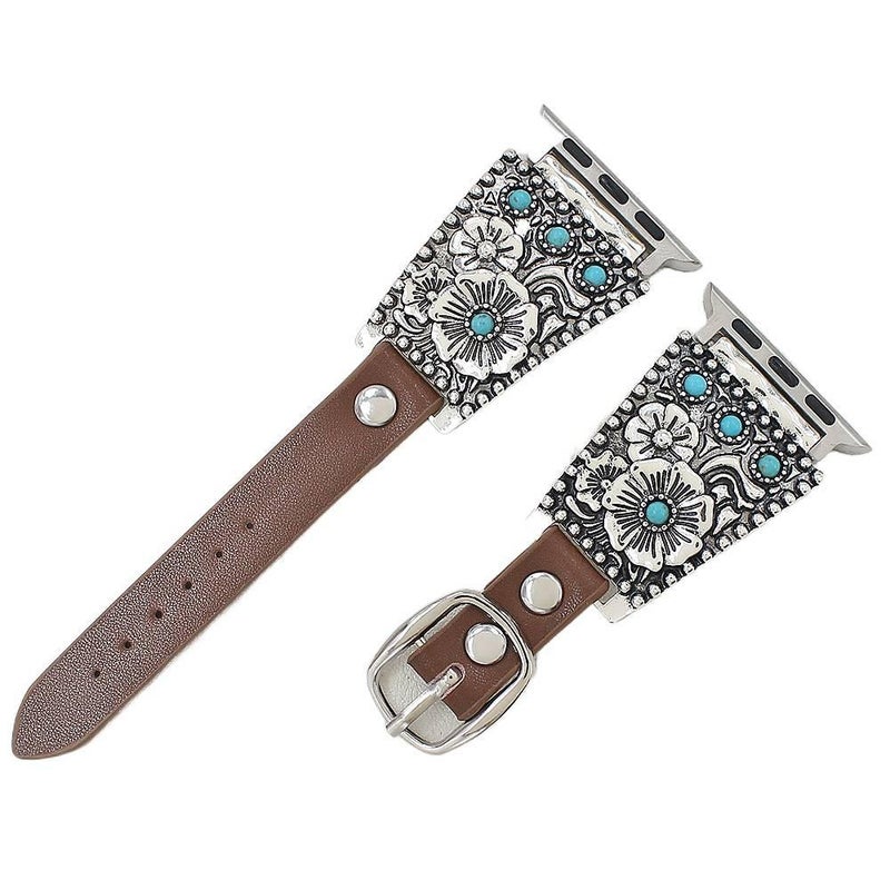Black Classic Leather Strap Smartwatch Band Compatible with Apple Watch / SE with Adjustable Fit Replacement Strap for Daily Wear - NADI - Image 2