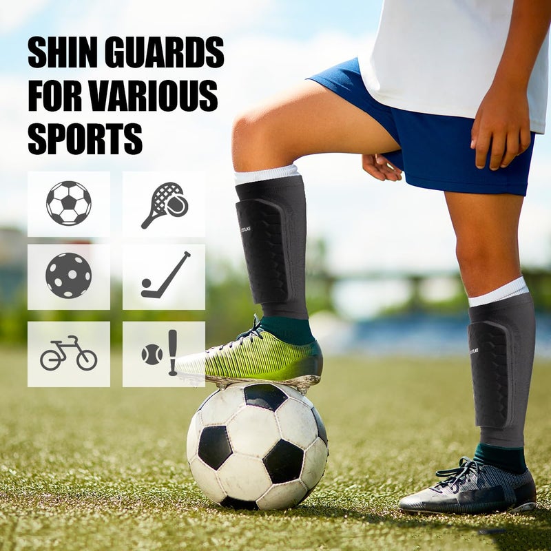 COTLIKE Soccer Shin Guards for Kids Youth Adults, Ski Shin Guards Sleeves for 2-18 Years Old Boys Girls Men, Calf Compression Sleeve with Honeycomb Pads, Espinilleras de Futbol para Hombres - Image 4