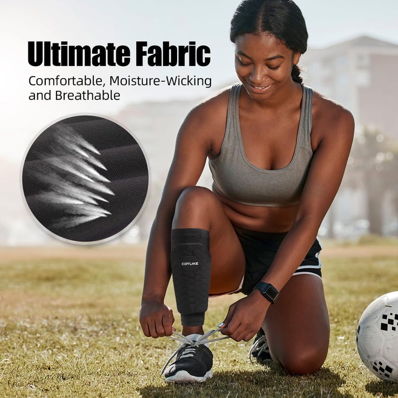 COTLIKE Soccer Shin Guards for Kids Youth Adults, Ski Shin Guards Sleeves for 2-18 Years Old Boys Girls Men, Calf Compression Sleeve with Honeycomb Pads, Espinilleras de Futbol para Hombres - Image 5