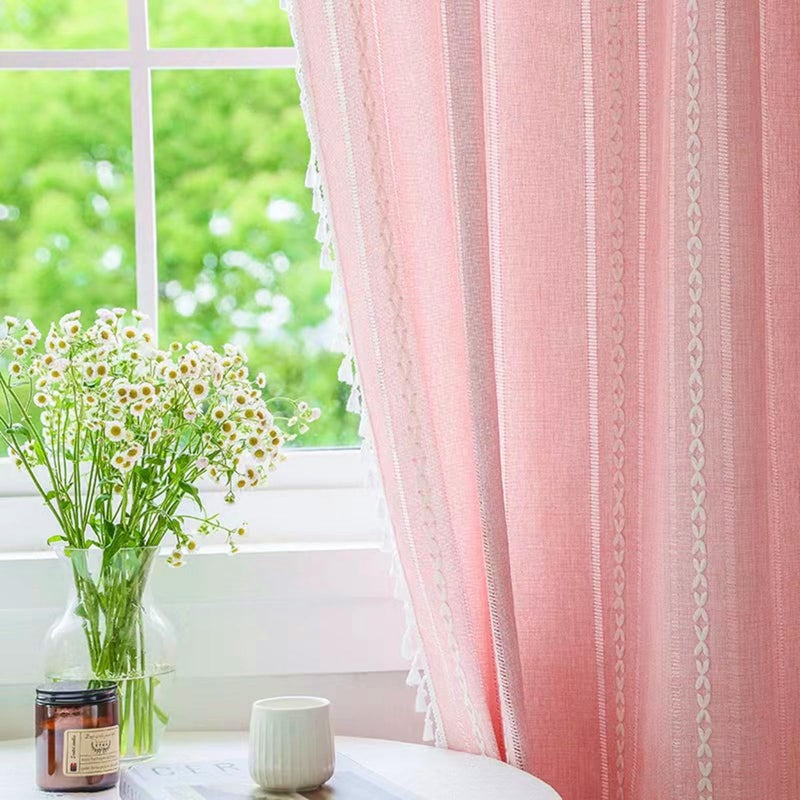 Deeprove الستائر Deeprove Pink Boho بطول 84 بوصات لغرفة نوم حضانة الخصوصية البوهيمية أنيقة تطريز خمر شرابات مصنوعة يدويًا قضيب ديكور ديكور قضيب 1 لوحة W52 X L84 Blush - Image 1