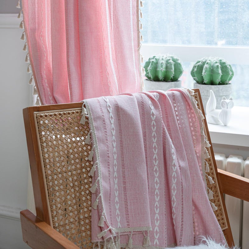 Deeprove الستائر Deeprove Pink Boho بطول 84 بوصات لغرفة نوم حضانة الخصوصية البوهيمية أنيقة تطريز خمر شرابات مصنوعة يدويًا قضيب ديكور ديكور قضيب 1 لوحة W52 X L84 Blush - Image 5