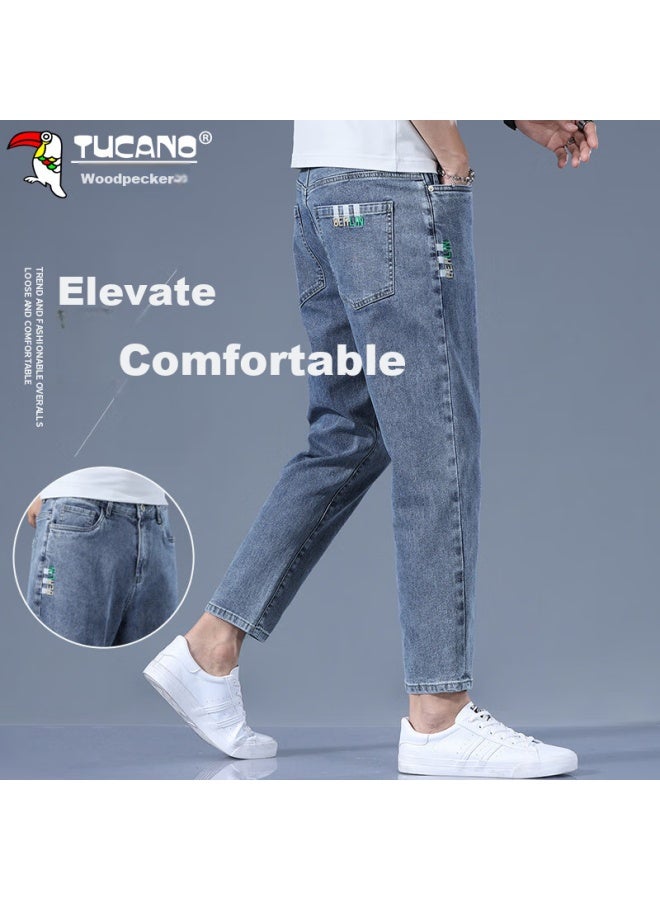 Tucano Tucano Men's Jeans Spring And Summer Casual Pants Men's Straight Pants Men's Fashion Elastic Nine-point Pants Light Blue 36