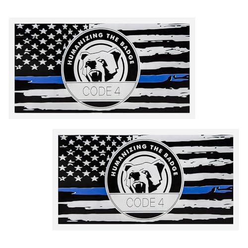 FSTURIOS 2PCS Thin Blue Line Sticker Code 4 Police Support Sticker American Flag Thin Line Decal Waterproof Thin Line Flag Stickers Support Law Enforcement for Car Window Laptop Larger - Image 1