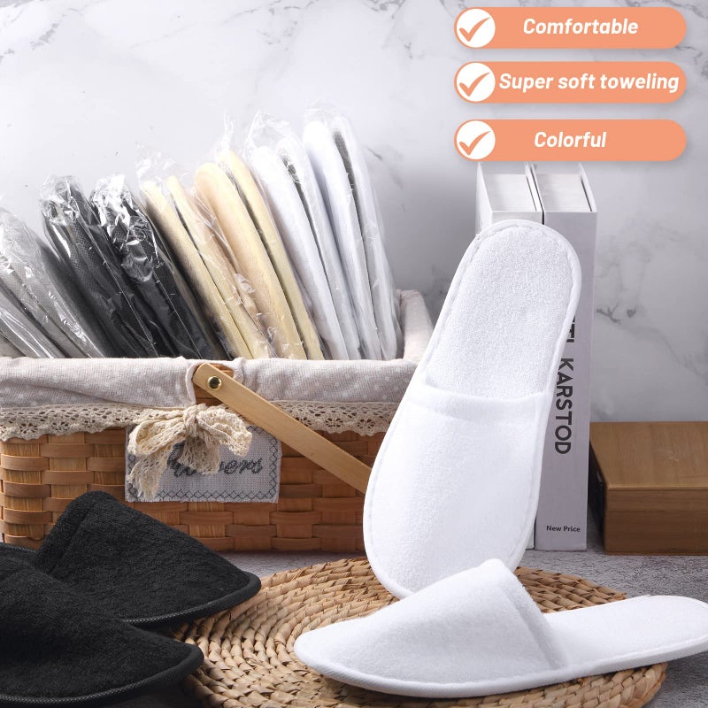جيوجا Geyoga 12 زوج من النعال المنزلية للضيوف للضيوف غير القابل للتصرف في SPA Travel Hotel Home Home Bride Breat Bedroom (Black Gray White Beige L) - Image 3