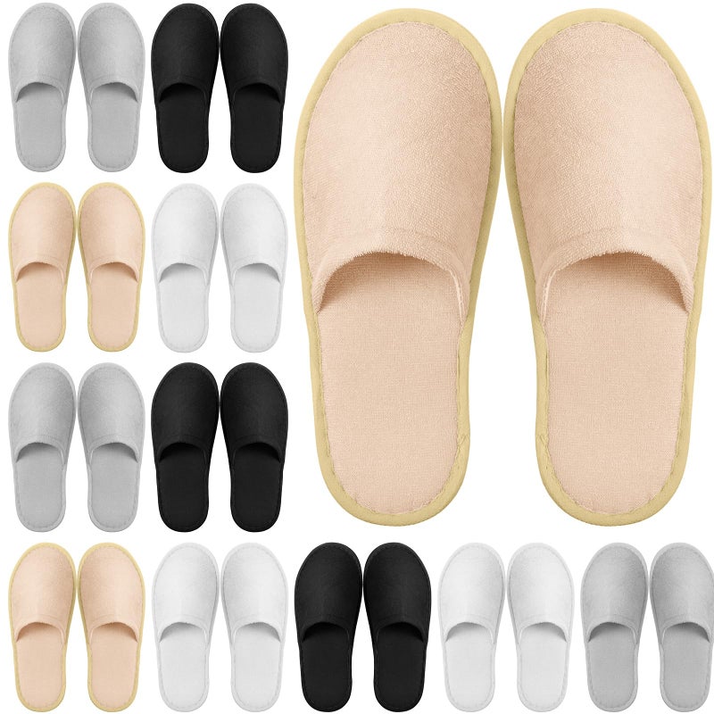 جيوجا Geyoga 12 زوج من النعال المنزلية للضيوف للضيوف غير القابل للتصرف في SPA Travel Hotel Home Home Bride Breat Bedroom (Black Gray White Beige L) - Image 1