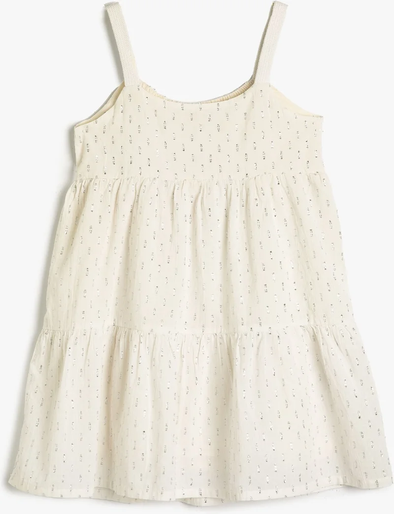 KOTON Cotton Strappy Midi Dress Glitter Layered Lined Cotton