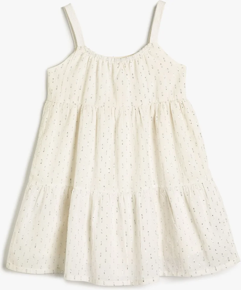 KOTON Cotton Strappy Midi Dress Glitter Layered Lined Cotton