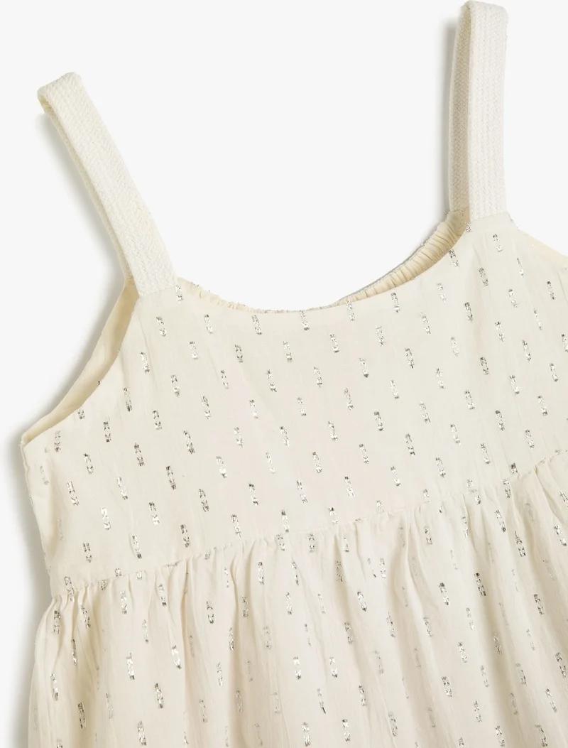 KOTON Cotton Strappy Midi Dress Glitter Layered Lined Cotton