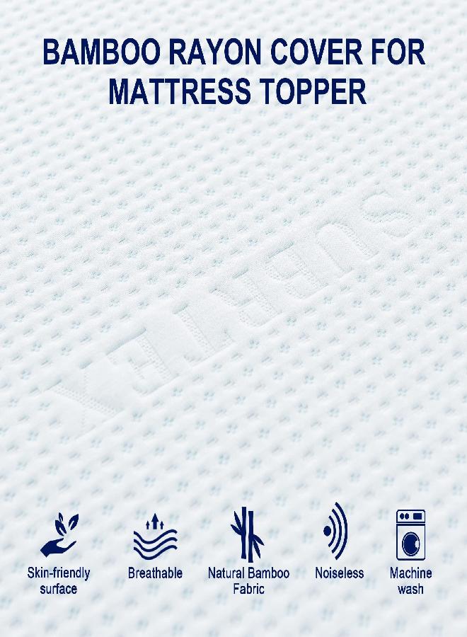 subrtex 3 Inch Mattress Topper Cover (Only Cover) Mattress Protector Bedding Bamboo Rayon Removable Mattress Encasement for Latex Cool Mattress Cover with Zipper with Adjustable Straps (Full,White) - Image 3