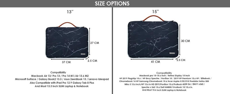 Probus Black Marble Canvas Printed Laptop Sleeve Case Cover for Macbook/Laptop | Compatible with 13.3" Laptops - Image 3