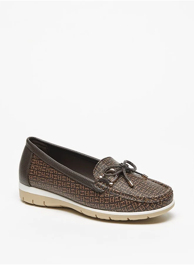 Flora Bella By Shoexpress Textured Slip On Loafers with Bow Accent