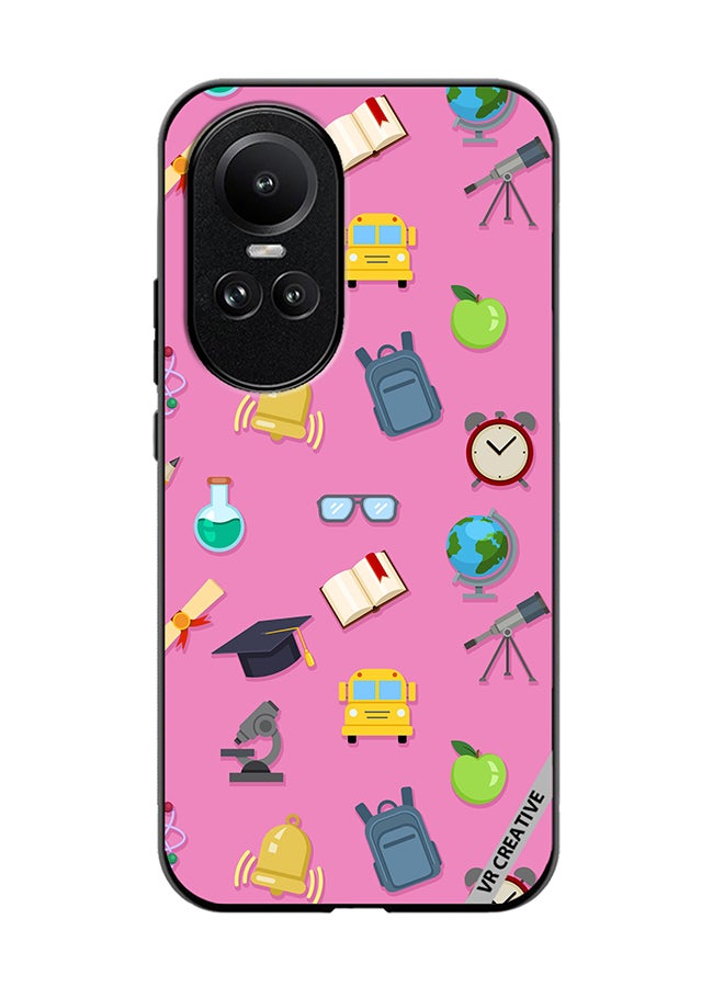 VR CREATIVE Protective Case Cover For Oppo Reno 10 Pro Vector Seamless Pattern Of School Color Icons On Pink Design Multicolour - Image 1