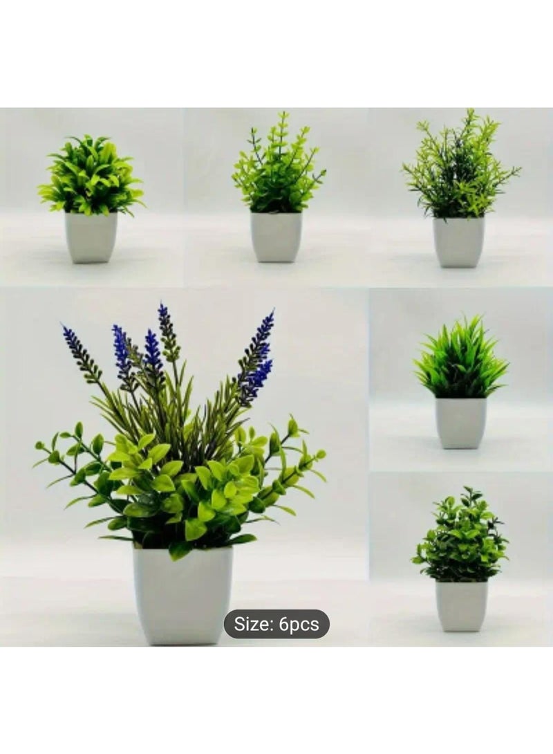 LDQ 6PCS Mini Artificial Green Potted Plants – Small White Flower & Lavender Simulation Plants for Home, Office, Bedroom & Bathroom Decoration - Image 4