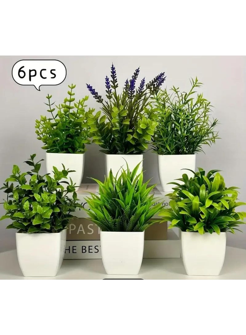 LDQ 6PCS Mini Artificial Green Potted Plants – Small White Flower & Lavender Simulation Plants for Home, Office, Bedroom & Bathroom Decoration - Image 5