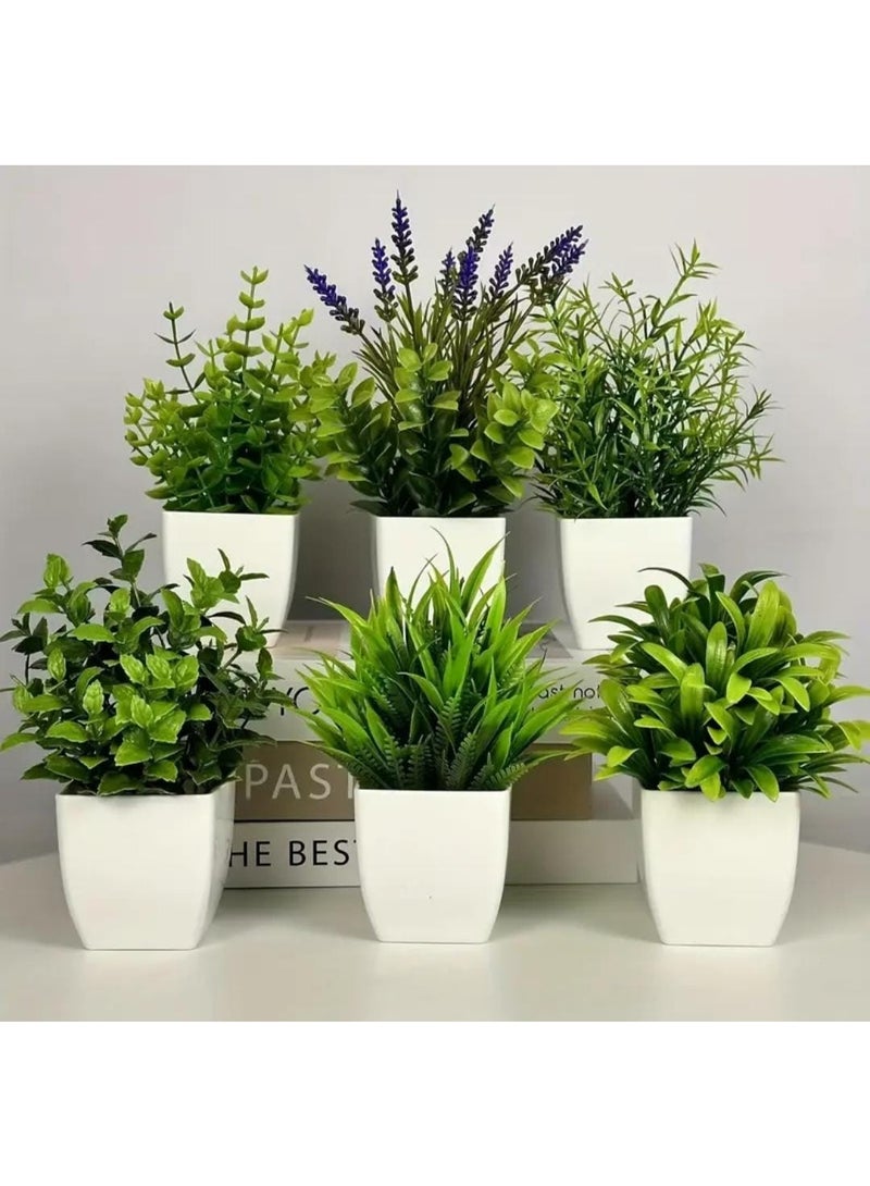 LDQ 6PCS Mini Artificial Green Potted Plants – Small White Flower & Lavender Simulation Plants for Home, Office, Bedroom & Bathroom Decoration - Image 1