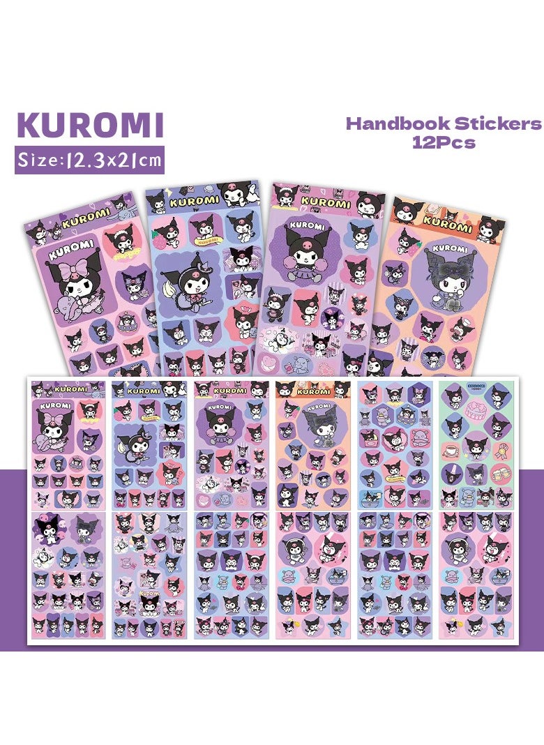 12 Sheets/Set Kuromi Stickers for Journal Handbook