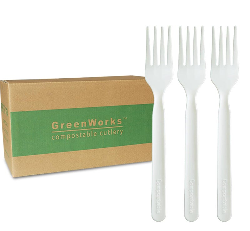 GreenWorks 1000 Count 7 Heavyduty Compostable Forks BPI Certified Large Bulk Disposable Cutlery Fork