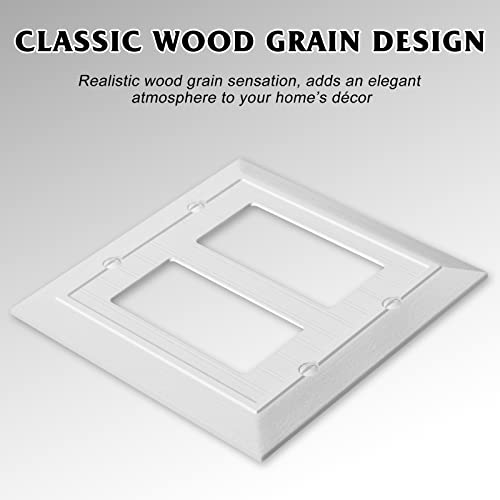 Anteer Modern Decorative Wall Plate Switch Plate Outlet Cover Vintage Retro Wood Grain Design Double Decorator10 Pack White - Image 3
