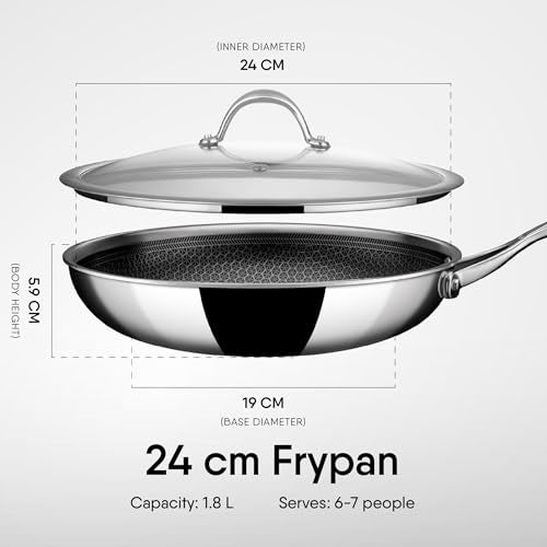 Stahl Artisan Hybrid 2 L, 24 cm Triply Frying Pan with Lid | Induction & Gas Stove Compatible | Honeycomb Non Stick Fry Pan, Metal Spoon Friendly - Image 2