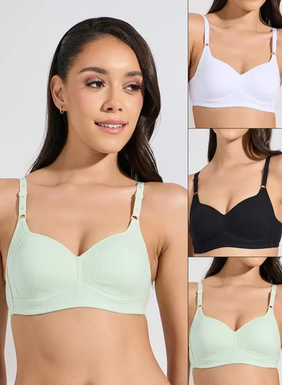 Styli Pack of 3 - Cotton Comfort Rib Non Wired Padded T-shirt Bra
