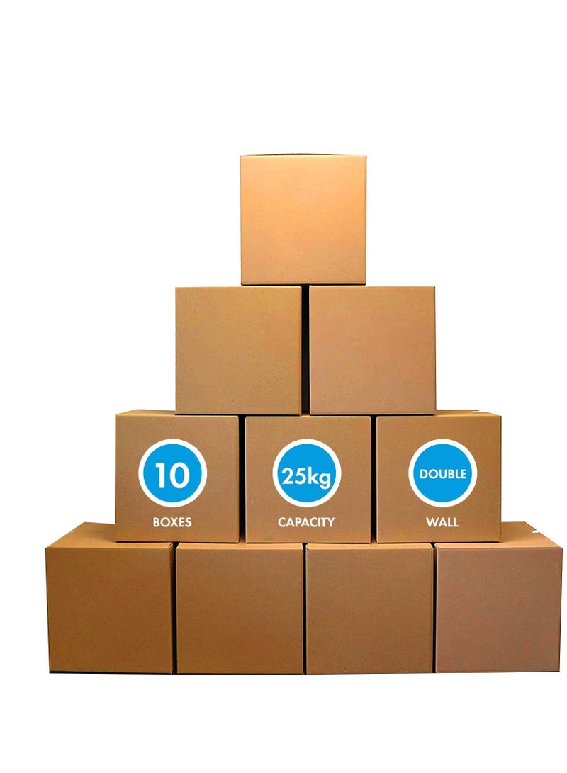 MARKQ [10 Pack] Medium Double Wall 100% Recyclable Corrugated Cardboard Moving Boxes with 25 KG Capacity, 45 x 45 x 45 cm Brown Carton for Packaging, Shipping and Storage, 5 ply - Image 1