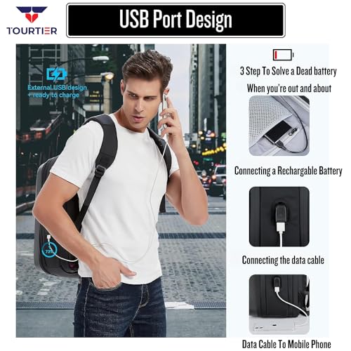 TOURTIER Hard shell Business Travel Laptop Backpack with USB Charging Port Daypack for Men Women (DESIGN-1, SILVER) - Image 5