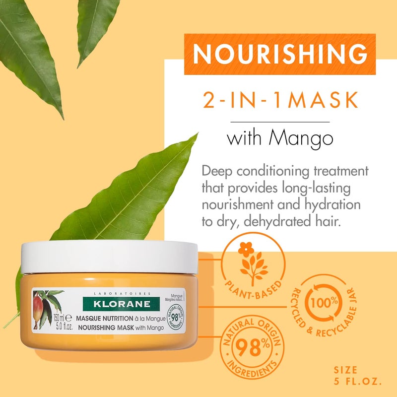 Klorane Nourishing 2-in-1 Mask with Mango, Deep Conditioning and Overnight Treatment for Dry Hair, Paraben, Silicone and Sulfate Free, Biodegradable, Vegan, 5 fl.oz. - Image 2