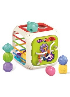 Furtey Baby Toy Sorting Box 6 In 1 Sensory Box Shape Sorter Toy With Elastic Band Cube Stacking Drawstring Toy Montessori Sensory Toy  - Image 1