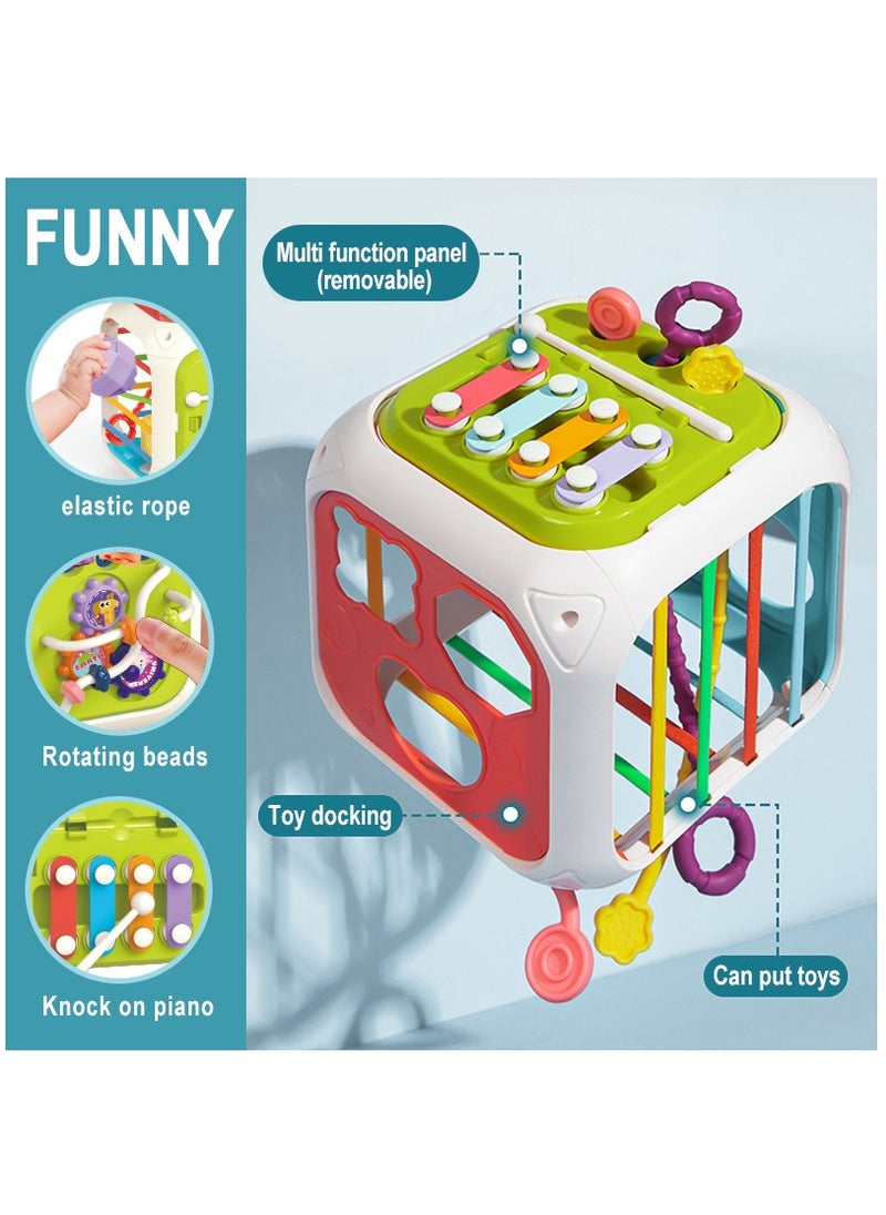 Baby Toy Sorting Box 6 In 1 Sensory Box Shape Sorter Toy With Elastic Band Cube Stacking Drawstring Toy Montessori Sensory Toy