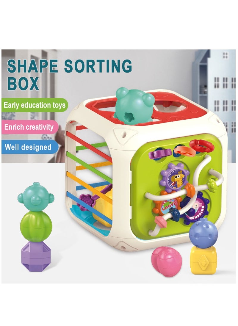 Baby Toy Sorting Box 6 In 1 Sensory Box Shape Sorter Toy With Elastic Band Cube Stacking Drawstring Toy Montessori Sensory Toy