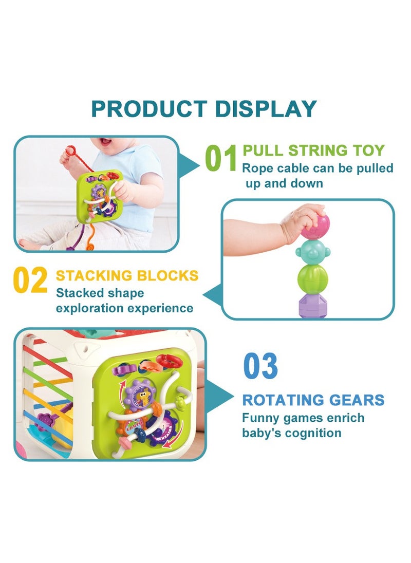 Baby Toy Sorting Box 6 In 1 Sensory Box Shape Sorter Toy With Elastic Band Cube Stacking Drawstring Toy Montessori Sensory Toy