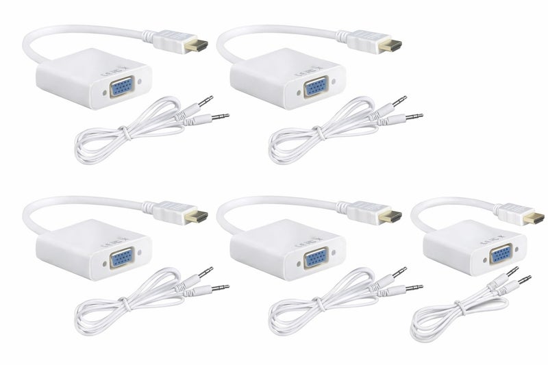 HDMI to VGA 1080P HD male to VGA female Adapter Gold-Plated Adapter for Computer, Laptop, Monitor, HDTV, Digital to Analog Converter, PS3, TV Box to Projector Displayer (5PCS) White - Image 1
