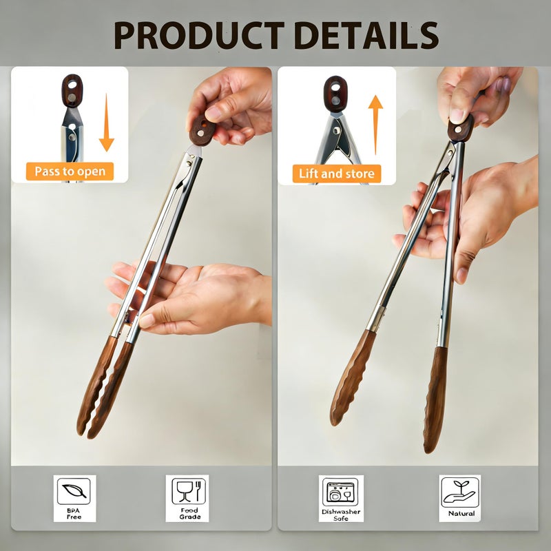 Micyples Wooden Tongs for Cooking Heat Resistant 2 Pcs 9 Inch 12 Inch Wooden Salad Tongs with Wood Tip for Serving Food Walnut Wood Kitchen Utensils for Toaster Home Chefs Gift Suitable for Non-stick Cookware - Image 5