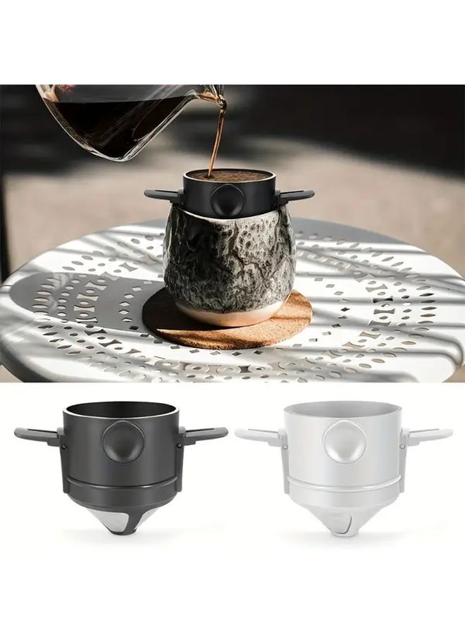 Black Stainless Steel Coffee Filter With Cup Holder Portable Folding Handle - Image 1