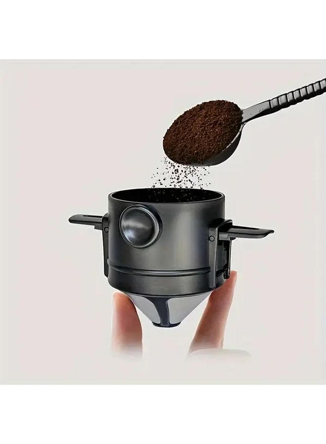 Black Stainless Steel Coffee Filter With Cup Holder Portable Folding Handle - Image 5