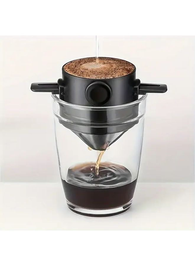 Black Stainless Steel Coffee Filter With Cup Holder Portable Folding Handle - Image 3