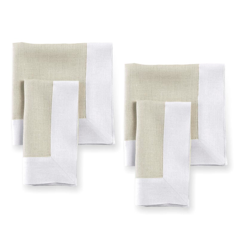 Solino Home Solino Home Linen Dinner Napkins 20 x 20 Inch - 100% Pure Linen White and Natural Cloth Napkins Set of 4 - Contempo  Handcrafted and Machine Washable  - Image 1