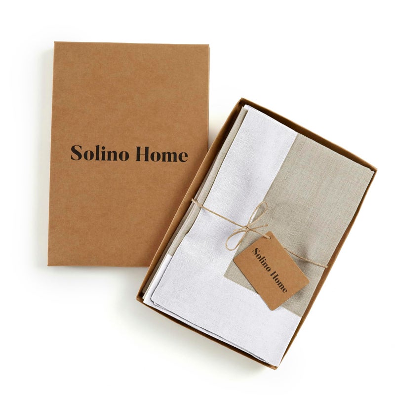 Solino Home Solino Home Linen Dinner Napkins 20 x 20 Inch - 100% Pure Linen White and Natural Cloth Napkins Set of 4 - Contempo  Handcrafted and Machine Washable  - Image 3