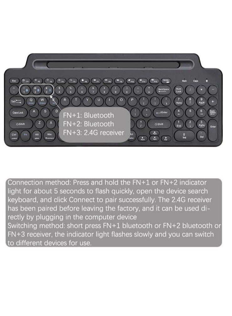 Wireless Bluetooth Keyboard with Number Touchpad 2.4G Wireless Keyboard Mouse Card Slot Numeric Keypad for iOS/Android Desktop Laptop PC TV Box (Without touchpad)