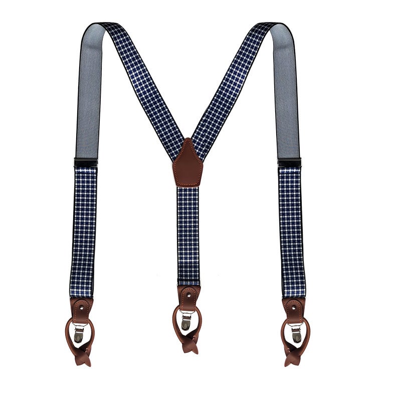 Mens Trendy Suspenders 3.5cm Adjustable Elastic 6 Clips Casual Straps Printed cross grid 