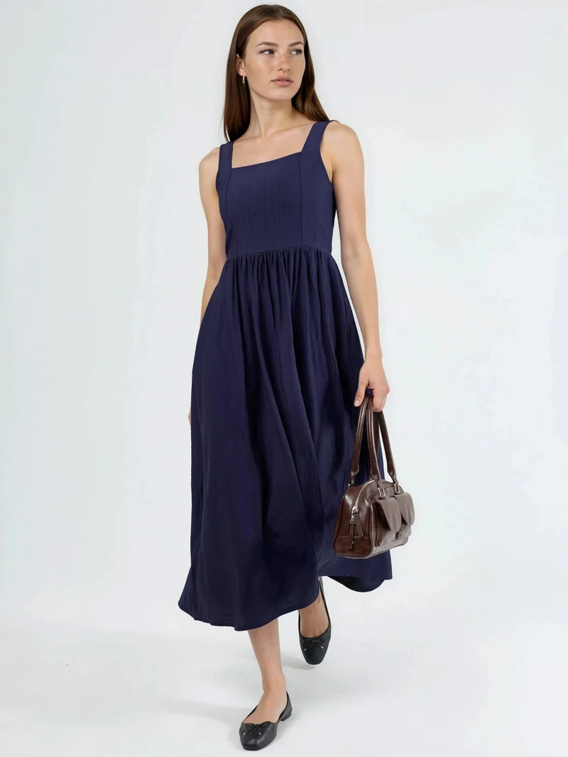 Busem BUSEM Solid Midi Dress with Square Collar