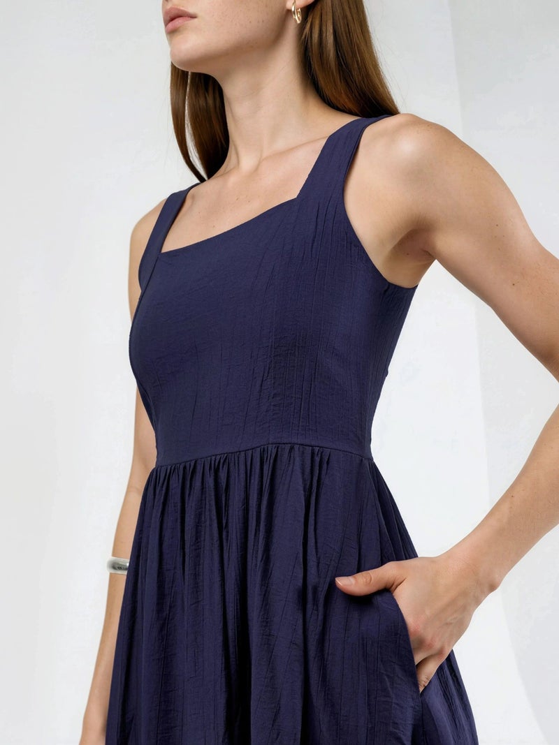 BUSEM Solid Midi Dress with Square Collar - Image 5